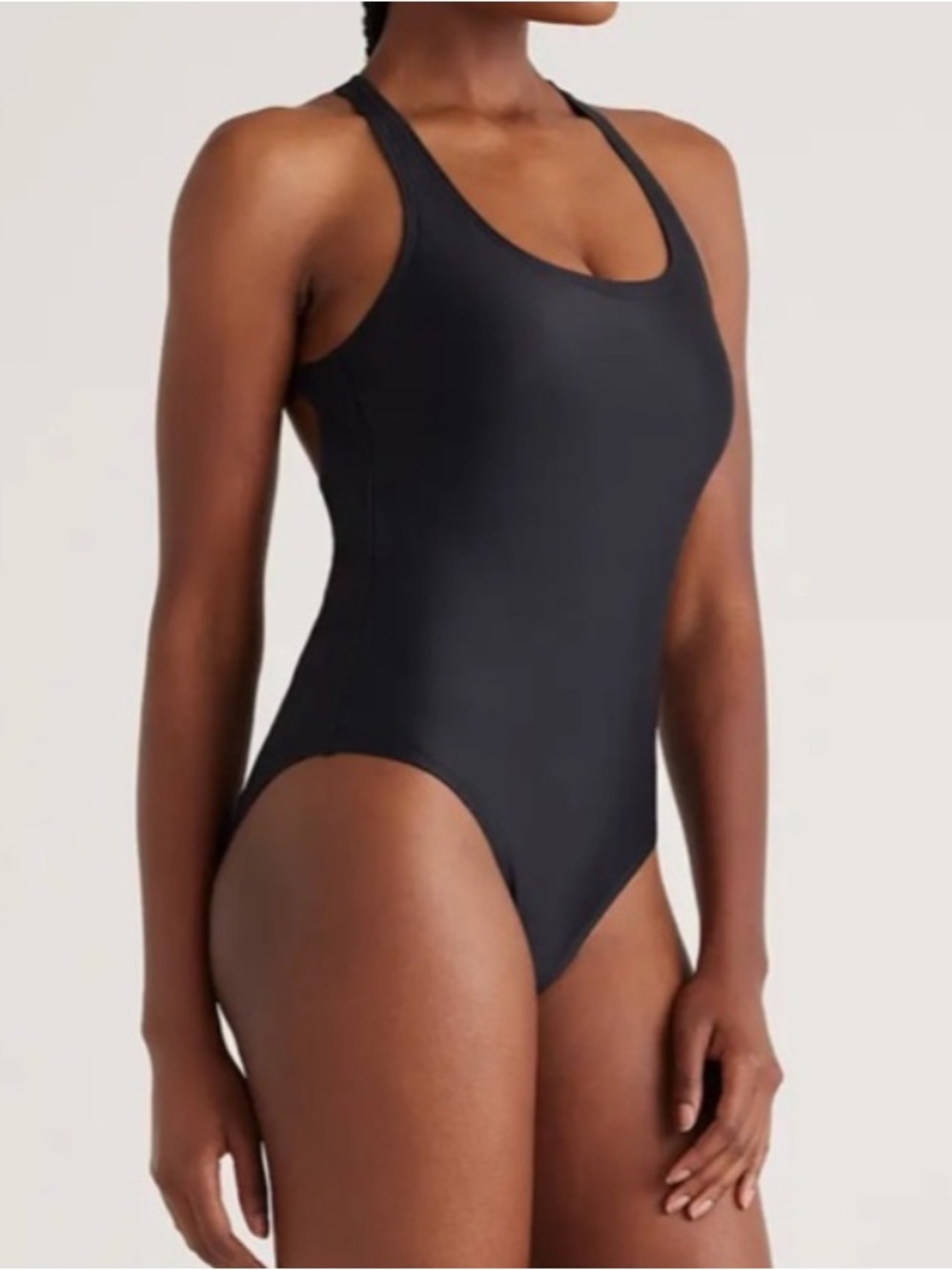 Quince NWT Italian Cross Back One Piece Swimsuit Black Small Bathing Suit